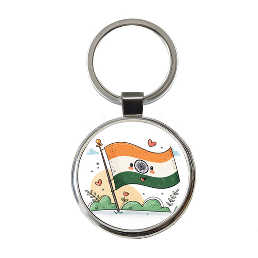 Kawaii India Flag Round Metal Keychain