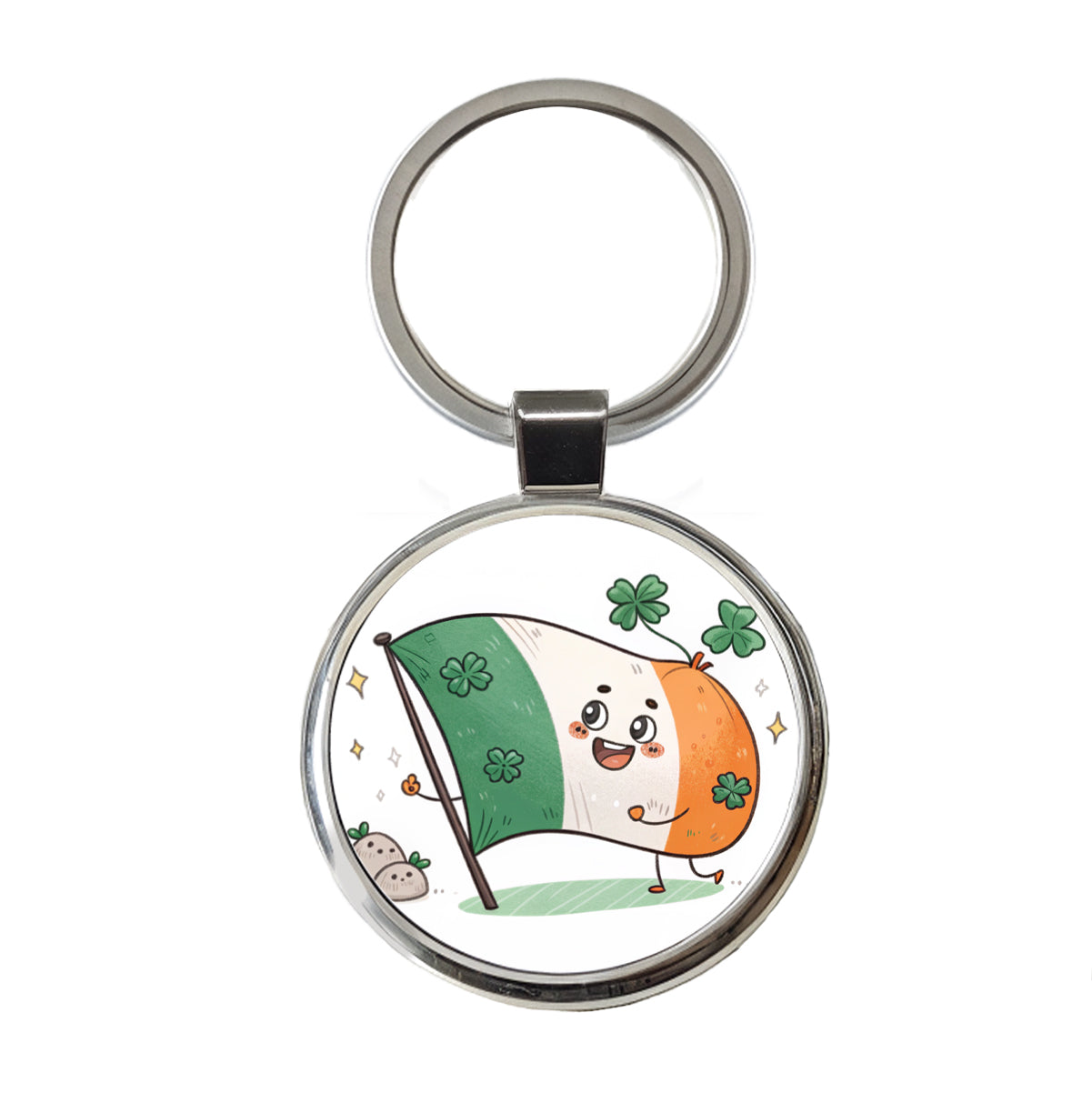 Kawaii Ireland Flag Round Metal Keychain
