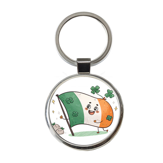 Kawaii Ireland Flag Round Metal Keychain