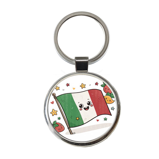 Kawaii Italy Flag Round Metal Keychain