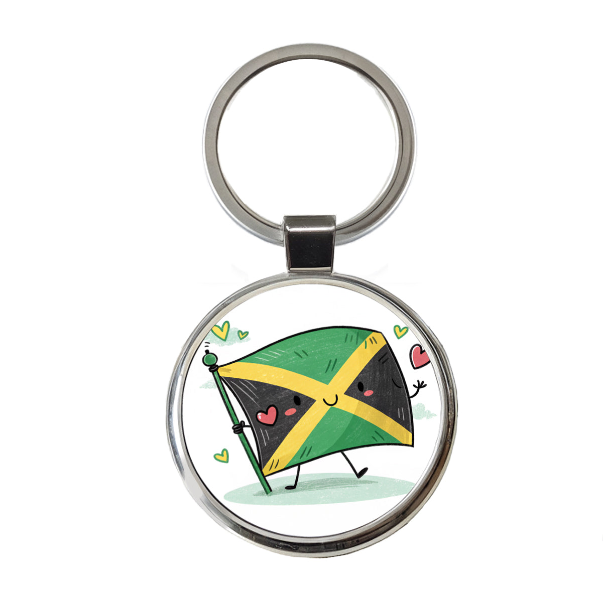 Kawaii Jamaica Flag Round Metal Keychain