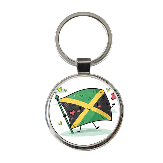Kawaii Jamaica Flag Round Metal Keychain