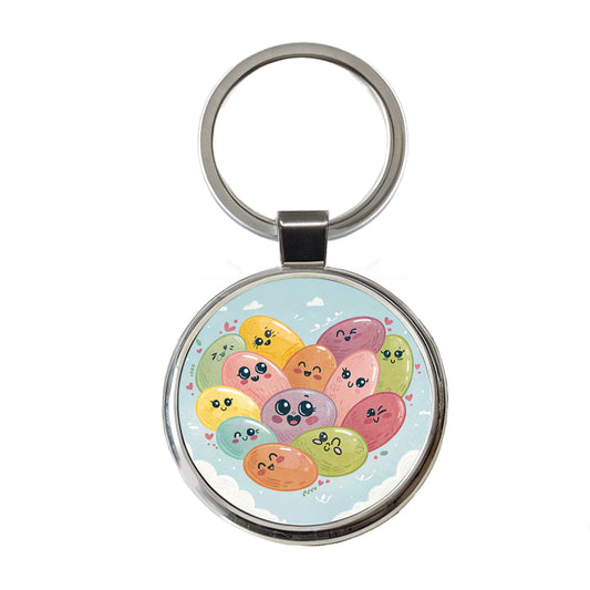 Kawaii Jelly Beans Heart Round Metal Keychain