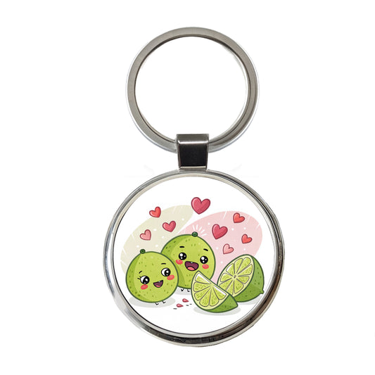 Kawaii Limes And Hearts Round Metal Keychain