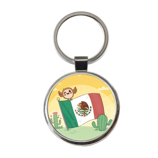 Kawaii Mexico Mexican Flag Round Metal Keychain