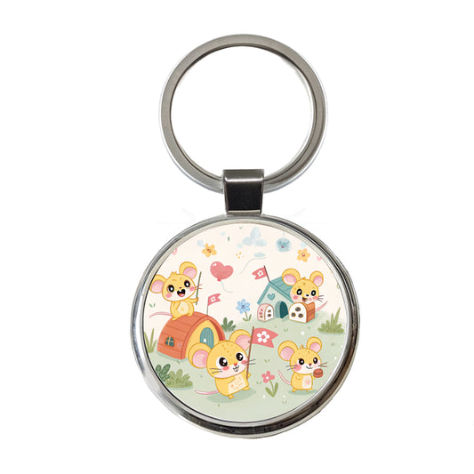 Kawaii Mice Mouse Round Metal Keychain