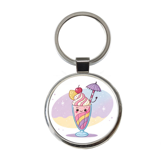 Kawaii Milk Shake Round Metal Keychain