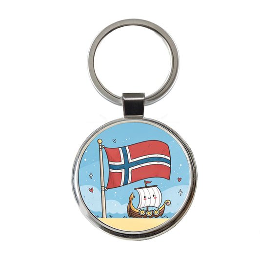 Kawaii Norway Flag Round Metal Keychain