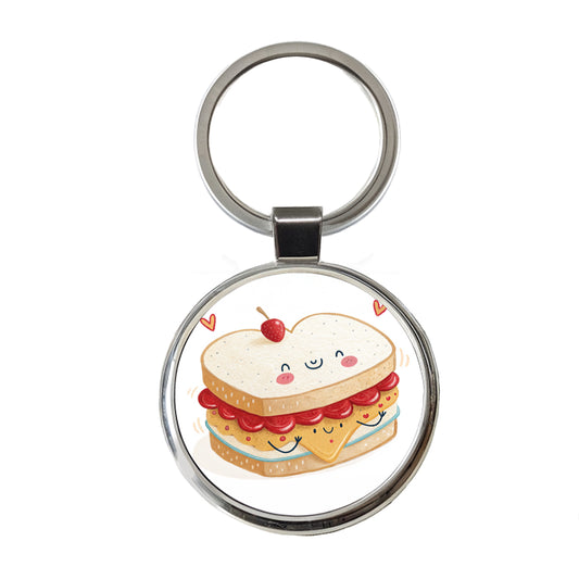 Kawaii Peanut Butter And Jelly Sandwich Round Metal Keychain