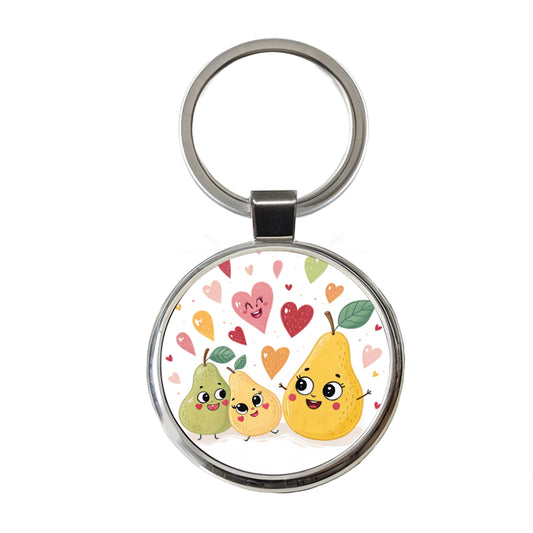 Kawaii Pears And Hearts Round Metal Keychain