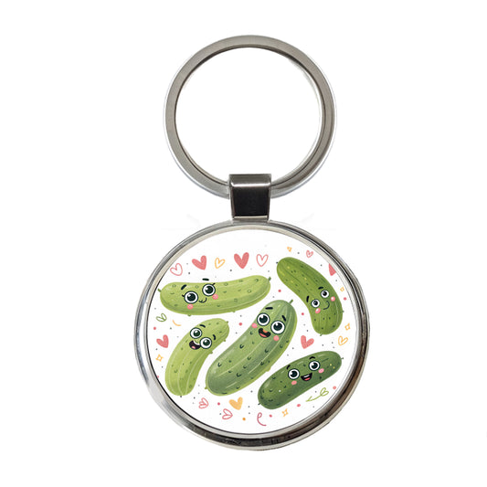 Kawaii Pickles Round Metal Keychain