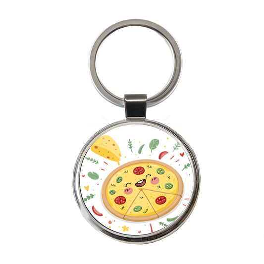 Kawaii Pizza Round Metal Keychain