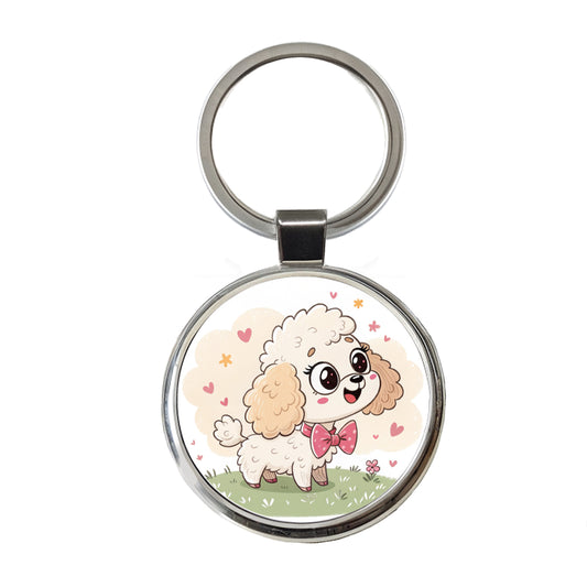 Kawaii Poodle Dog Round Metal Keychain
