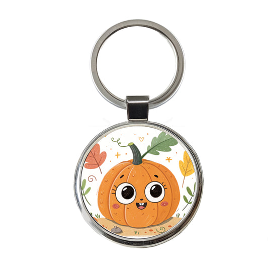 Kawaii Pumpkin Fall Autumn Halloween Round Metal Keychain