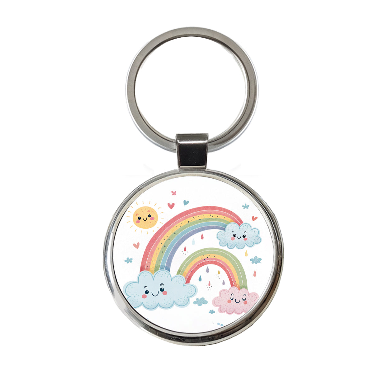 Kawaii Rainbows And Clouds Round Metal Keychain