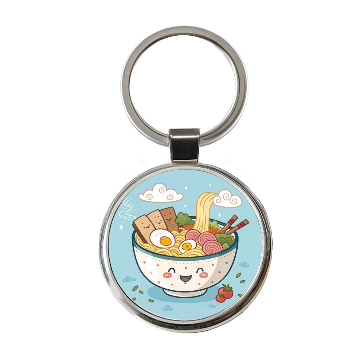 Kawaii Ramen Noodles Round Metal Keychain