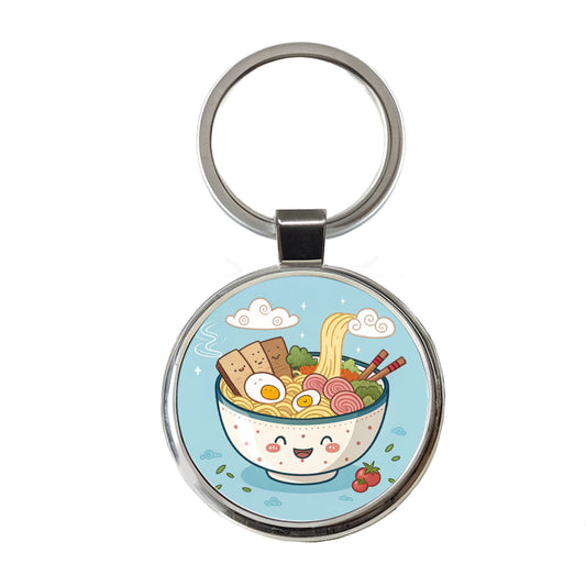Kawaii Ramen Noodles Round Metal Keychain