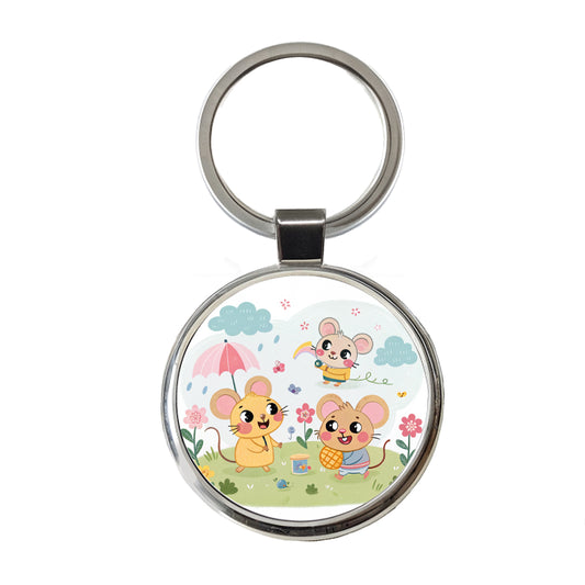 Kawaii Rats Round Metal Keychain