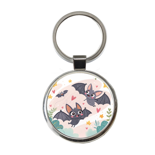 Kawaii Scattered Bats Round Metal Keychain