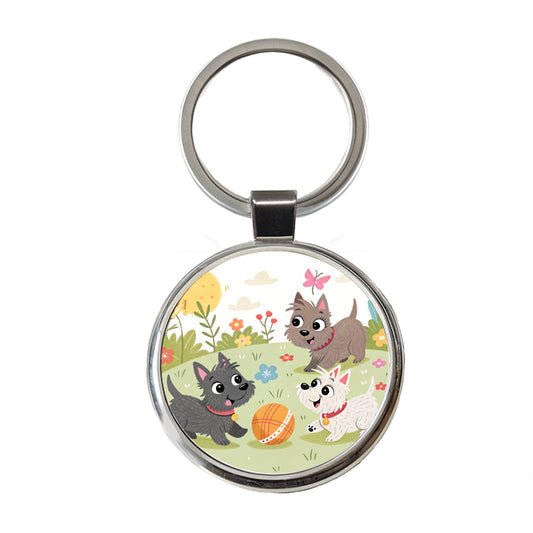 Kawaii Scottish Terriers Dogs Round Metal Keychain
