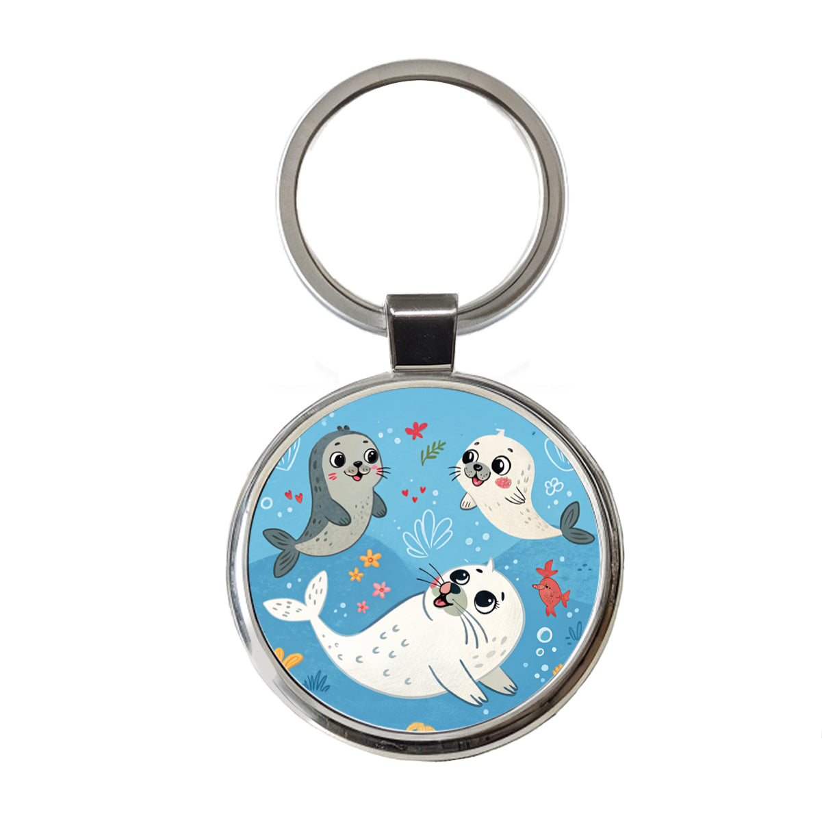 Kawaii Seals Round Metal Keychain