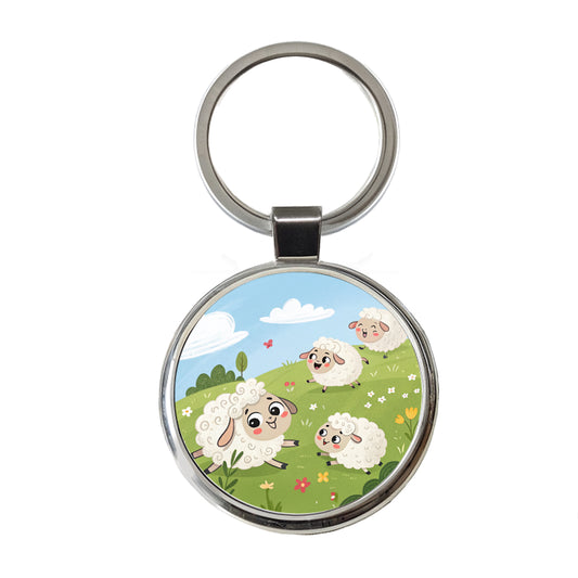 Kawaii Sheep Round Metal Keychain