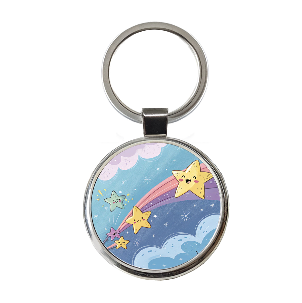 Kawaii Shooting Stars In Space Round Metal Keychain