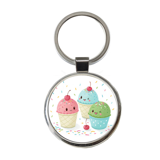 Kawaii Snowcones Round Metal Keychain