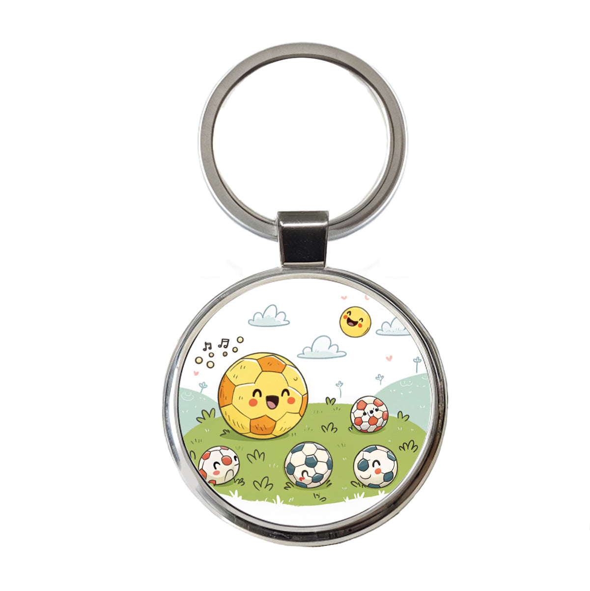 Kawaii Soccer Balls Round Metal Keychain