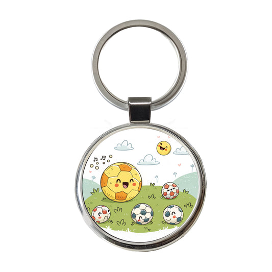 Kawaii Soccer Balls Round Metal Keychain