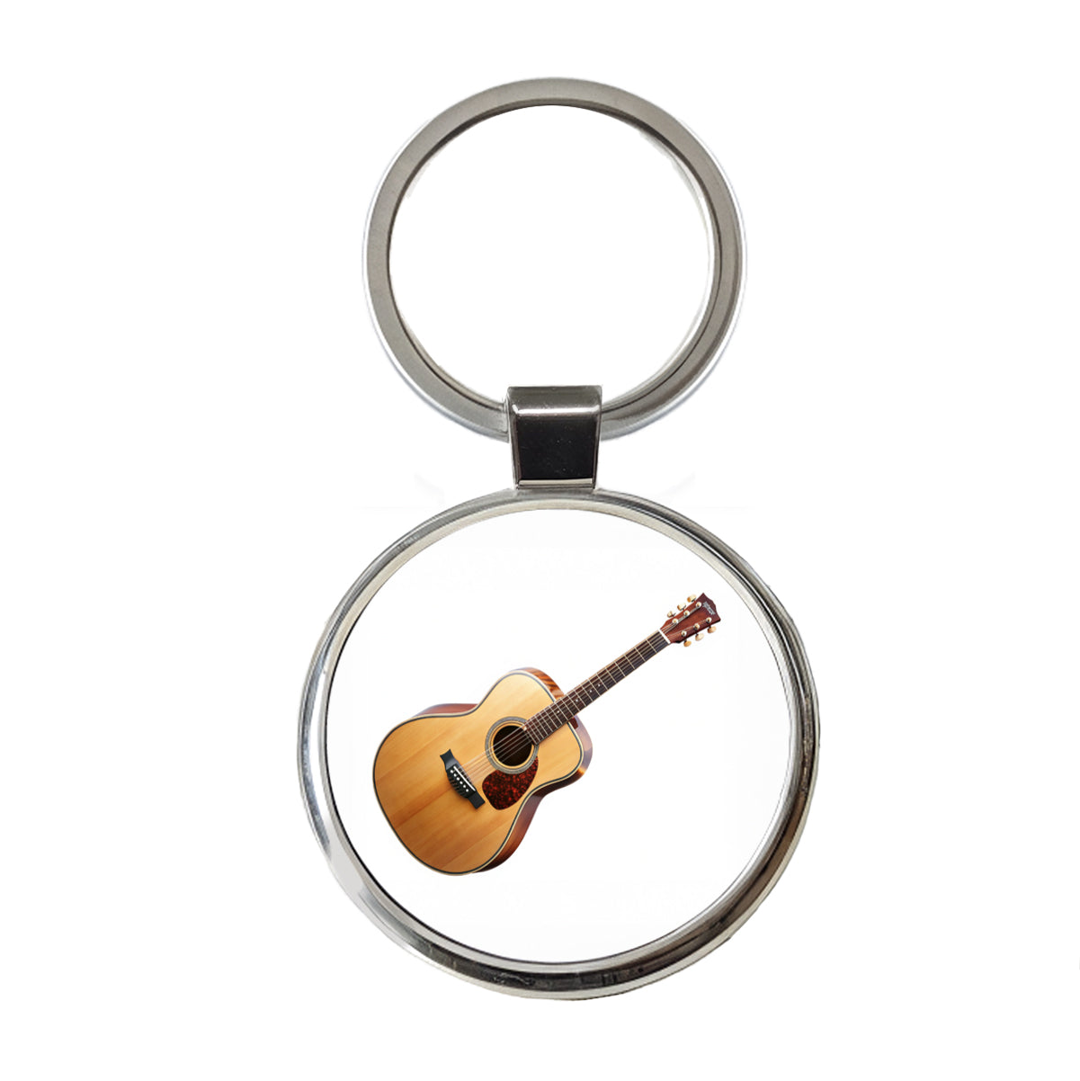 Acoustic Guitar Music Musical Instrument Musician Round Metal Keychain
