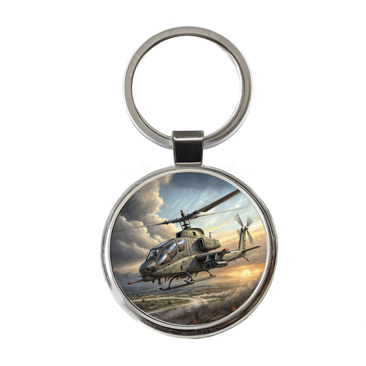 AH-1 SuperCobra US Marines Attack Helicopter Round Metal Keychain