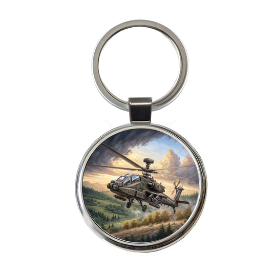 AH-64 Apache US Army Attack Helicopter Flying Round Metal Keychain