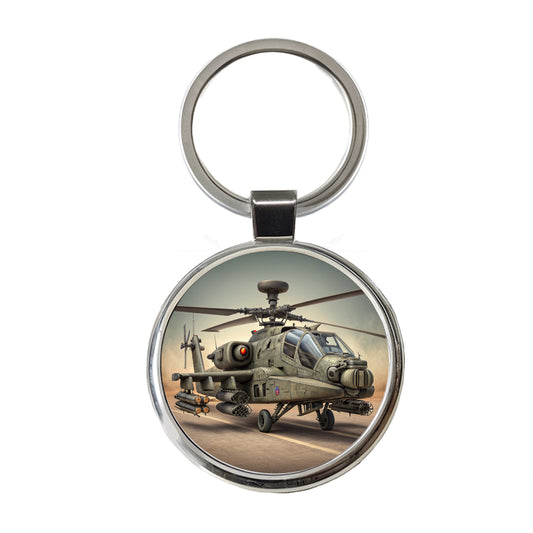 AH-64 Apache US Army Attack Helicopter Round Metal Keychain