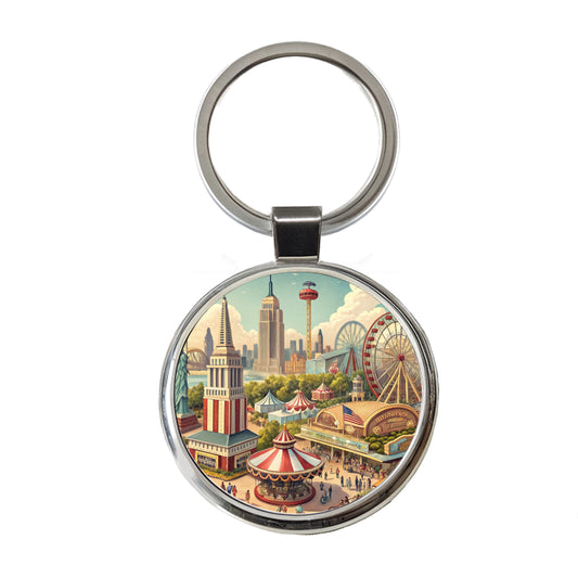 Americana New York World's Fair Round Metal Keychain