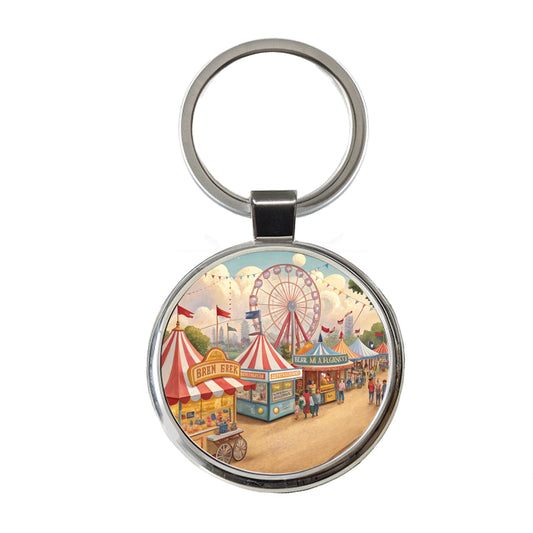 Americana State Fair Scene Round Metal Keychain