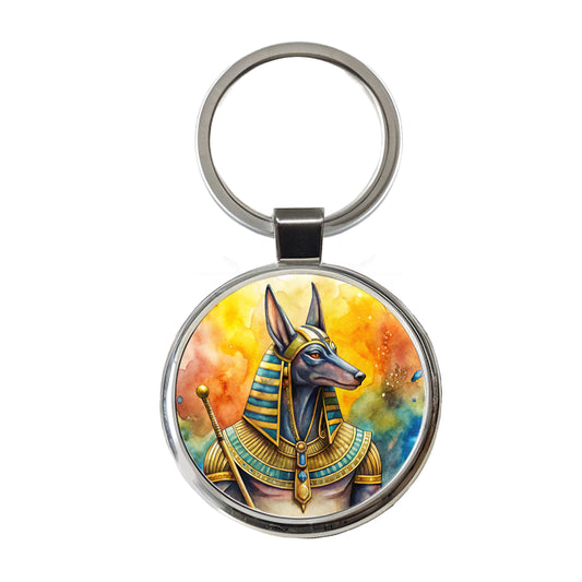 Ancient Egyptian God Anubis Watercolor Round Metal Keychain