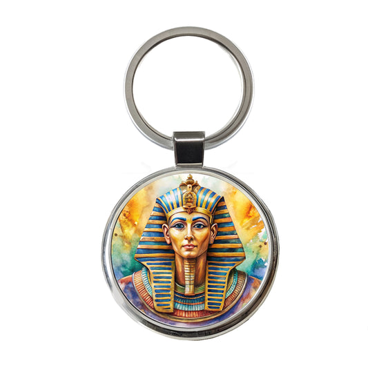 Ancient Egyptian Pharaoh Watercolor Round Metal Keychain