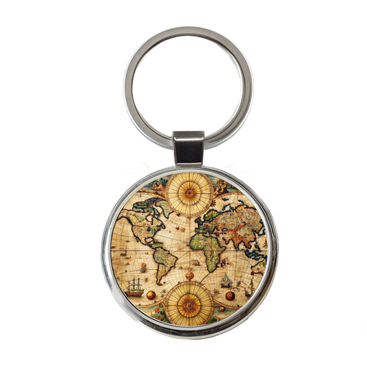Ancient Nautical World Maritime Map Round Metal Keychain