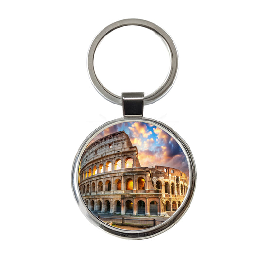 Ancient Rome Coliseum at Sunset Round Metal Keychain
