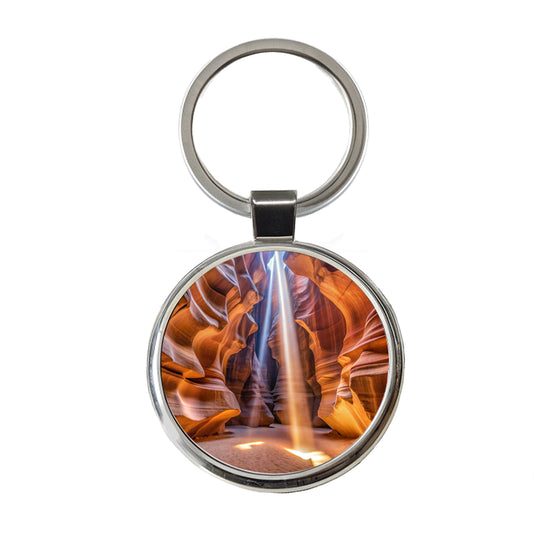 Antelope Slot Canyon Light Beams Utah Nevada Round Metal Keychain