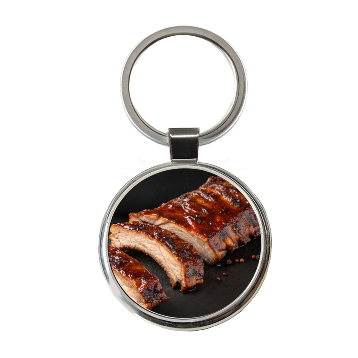 BBQ Baby Back Ribs Round Metal Keychain
