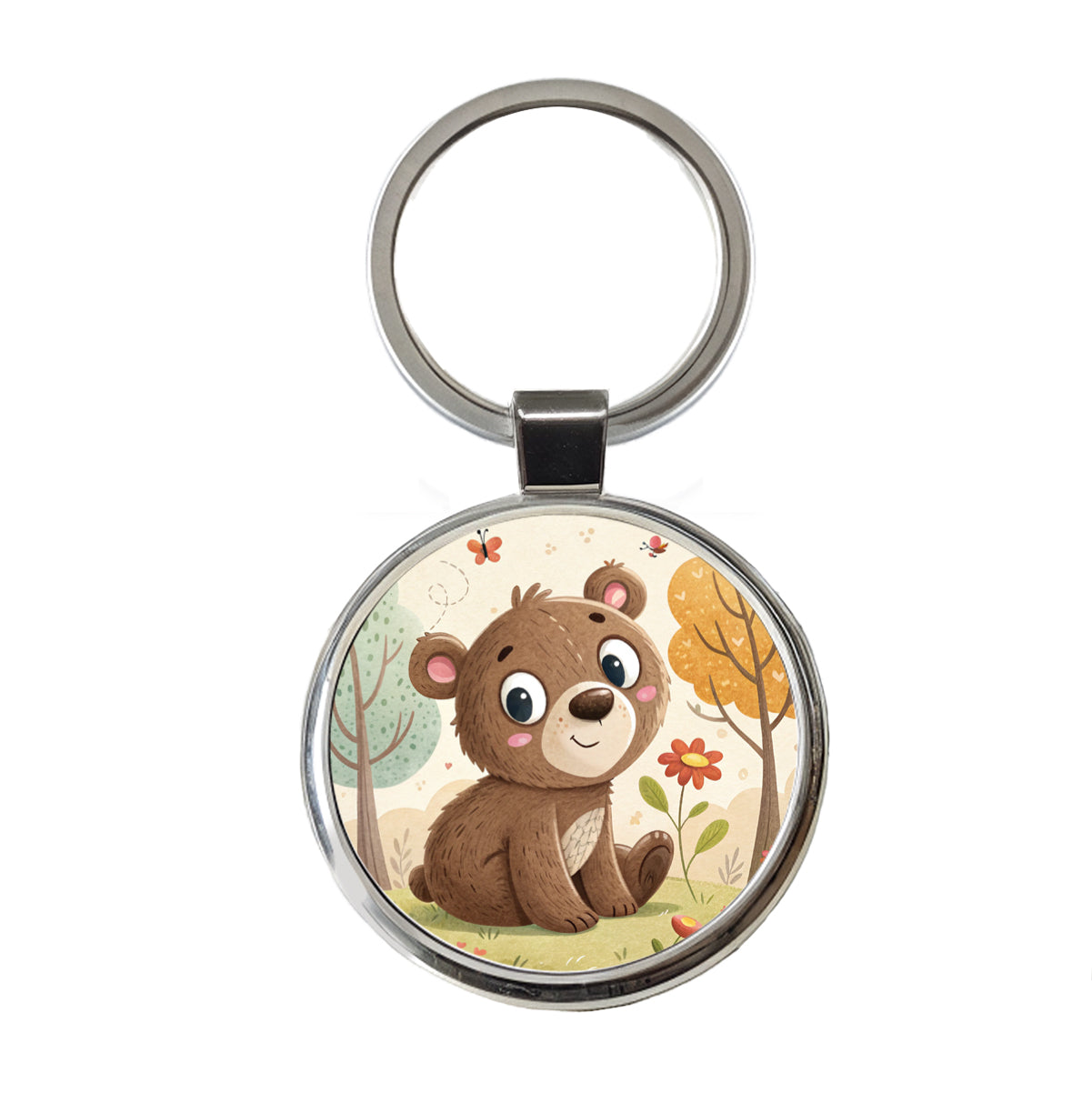 Bear Children's Illustration Style Round Metal Keychain