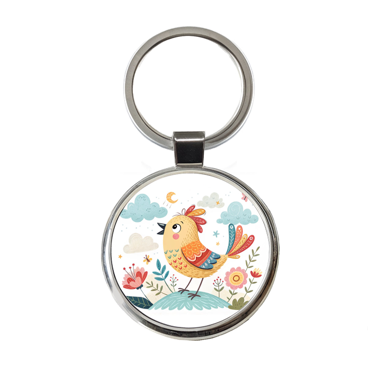 Bird Children's Illustration Style Round Metal Keychain