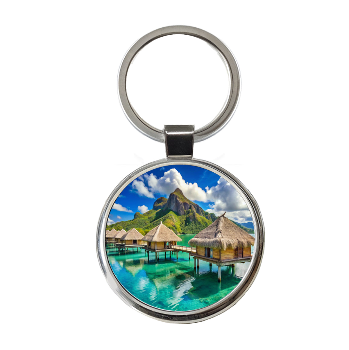Bora Bora Huts On Water French Polynesia Round Metal Keychain