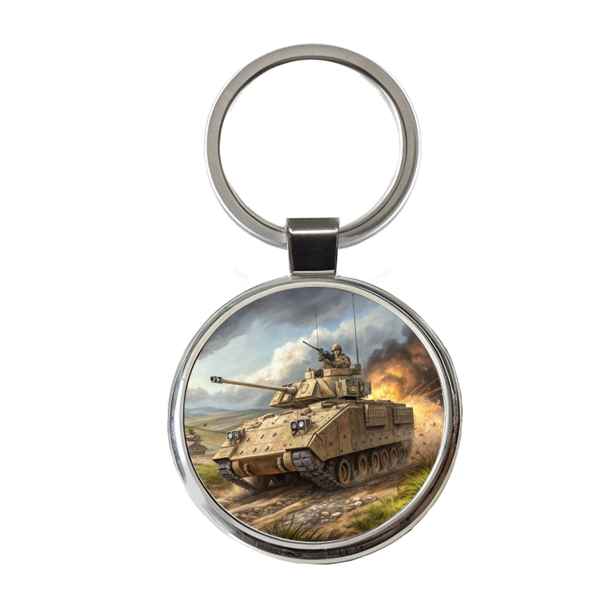 Bradley Fighting Vehicle US Army Armor Round Metal Keychain