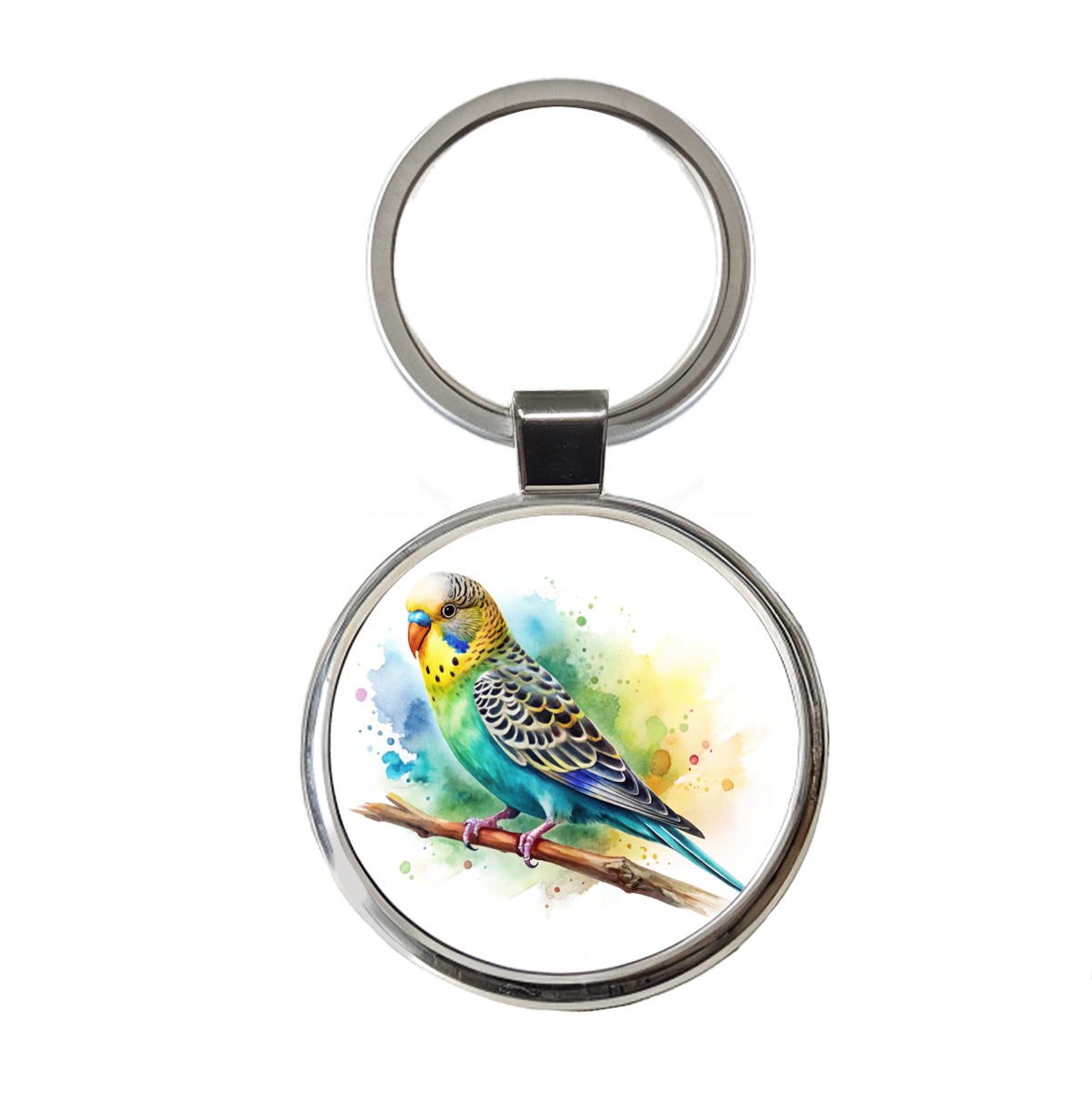 Budgerigar Budgie Parakeet Bird Watercolor Round Metal Keychain