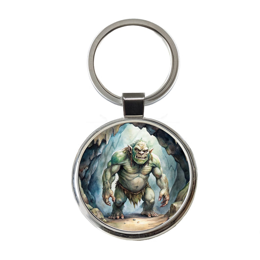 Cave Troll Fantasy Monster Watercolor Round Metal Keychain