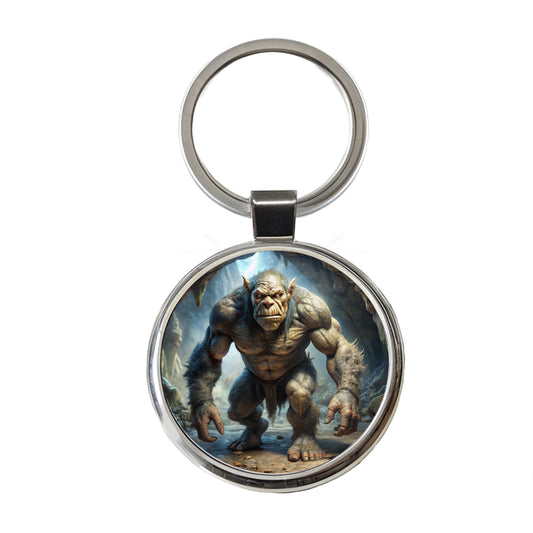 Cave Troll Fantasy Monster Round Metal Keychain