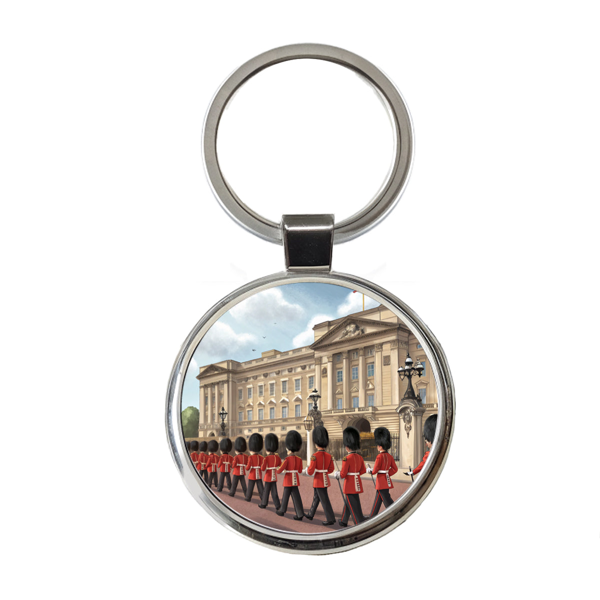 Changing Of The Guard At Buckingham Palace London England Round Metal Keychain